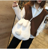 KIylethomasw Plush Bag Women Winter Fashion Rabbit Ears Messenger Shoulder Bag Large Capacity Soft Surface Bucket Bag