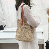 Kylethomasw Sweet Lace Hollow Out Handbags Shoulder Bags Women Popular School Bags Summer Beach Casual Totes Bags Camel White