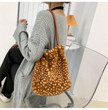 KIylethomasw Winter Women Tote Bag Plush Fluffy Leopard Grain Pattern Shoulder Bag Corduroy for Shopping