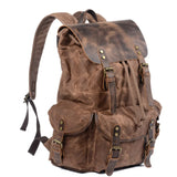 KIylethomasw Casual Oil Wax Canvas Backpacks Vintage Waterproof Large Capacity Travel Bag Women Mochila Leather Laptop Drawstring Rucksack