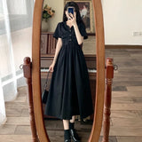 kylethomasw Summer NewBlack Slim Dresses For Women V-Neck French Sweet Long Dress Women Elegant M-4XL Loose Short Sleeve Dress Vestido