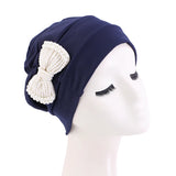 Kylethomasw Fashion Pearl Decoration Bow Turban Muslim Women Hijab Multicolor Slouchy Cap India Cap Cancer Chemo Cap