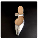 KYLETHOMASW  -  South Korea Net Red Pointed Half Slippers Summer New Silver Color Baotou Flat Slipper Women's Slipper Lazy