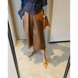 Kylethomasw Leather Wide Leg Pants Women  Spring And Autumn New Sheepskin Loose Versatile Foot Pants Seven Drape Casual Pants