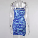 KYLETHOMASW  -  Summer Floral Print Bodycon Dress Women Strap Ruched Backless Orange Sleeveless Mini Party Dresses Beach