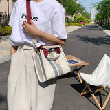 Kylethomasw Canvas Bags For Women Women's Big Capacity Purses Stripe Handbag Designer Tote Shopper Shoulder Bag Crossbody Bag for Women