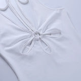 KYLETHOMASW  -  Summer Backless Bodycon Dress Women Hollow Out 2025 Bandage Mini Sleeveless White Black Sexy Party Dresses Beach
