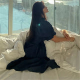 KYLETHOMASW  -  White Blue Ruffles Summer Nightgown Elegant Long Sleepwear Sweet Cotton Home Clothes Cardigans Lace Up Puff Sleeve L611