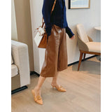 Kylethomasw Leather Wide Leg Pants Women  Spring And Autumn New Sheepskin Loose Versatile Foot Pants Seven Drape Casual Pants