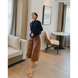 Kylethomasw Leather Wide Leg Pants Women  Spring And Autumn New Sheepskin Loose Versatile Foot Pants Seven Drape Casual Pants