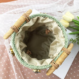 Kylethomasw Summer Round Rattan Handmade diamond Pearl Bag Bohemian Straw Bag Bucket Knitting Shoulder Crossbody Bead Beach Bag Holiday Tote