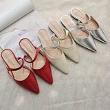 KYLETHOMASW  -  South Korea Net Red Pointed Half Slippers Summer New Silver Color Baotou Flat Slipper Women's Slipper Lazy
