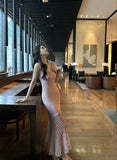 KYLETHOMASW  -  Summer New Fashion Patchwork Long Knitted Dresses Elegant Women's Spaghetti Strap Temperament Wrapped Hip Mermaid Vestidos K584