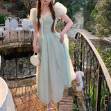 KYLETHOMASW  -  French Elegant Lace Dress Women Summer Heavy Embroidery Short Sleeve Royal Tea Length Dress Vintage Princess Style Formal