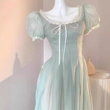 KYLETHOMASW  -  French Elegant Lace Dress Women Summer Heavy Embroidery Short Sleeve Royal Tea Length Dress Vintage Princess Style Formal