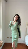 KYLETHOMASW  -  Autumn New Kniting Bodycon Midi Dresses For Women Long Sleeve Solid Color Elegant Office Ladies Single Breasted Slit Dress K658