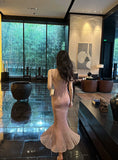 KYLETHOMASW  -  Summer New Fashion Patchwork Long Knitted Dresses Elegant Women's Spaghetti Strap Temperament Wrapped Hip Mermaid Vestidos K584