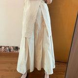 Kylethomasw Vintage Split White Blouse Sleeveless Lace Up Loose Women Shirt Elegant Office Lady Summer Fashion Design Tops Mujer New