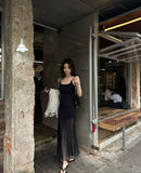 KYLETHOMASW  -  Summer New Fashion Patchwork Long Knitted Dresses Elegant Women's Spaghetti Strap Temperament Wrapped Hip Mermaid Vestidos K584