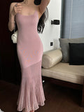 KYLETHOMASW  -  Summer New Fashion Patchwork Long Knitted Dresses Elegant Women's Spaghetti Strap Temperament Wrapped Hip Mermaid Vestidos K584