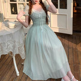 KYLETHOMASW  -  French Elegant Lace Dress Women Summer Heavy Embroidery Short Sleeve Royal Tea Length Dress Vintage Princess Style Formal