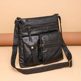 KYLETHOMASW  -  Retro Multi Pocket Soft Leather Crossbody Bag Women Large Capacity Shoulder Messenger Bags Ladies Casual Lightweight Mom Bag New