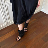 KYLETHOMASW  -  Niche Minimalist Wrinkled Stack Boots for Women Spring and Autumn New Open-ToeSandals with Single Strap and Hidden Heel Boots