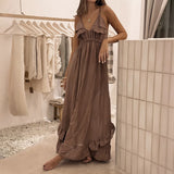 KYLETHOMASW  -  Summer New Suspender Deep V Strap Ruffle Edge High Waist Solid Color Dress