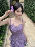 KYLETHOMASW  -  Korean Sweet Fairycore Long Dresses for Women Elegant Spaghetti Strap Ruffles Princess Party Dress Summer Slim Waist Vestidos