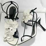 Kylethomasw Flower Designer Heels Sandals Women Open Toe Narrow Band Slingback Shoes Ankle Strap Elegant Party Wedding Shoe Zapatos De Mujer