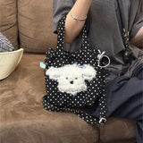 KYLETHOMASW  -  Korean Cute Black Polka Dot Puppy Crossbody Bag Women Cartoon Canvas Handbag Ladies Harajuku Sweet Large Capacity Shoulder Bags