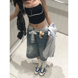 KYLETHOMASW  -  Summer Vintage Harajuku Aesthetic Style Jeans Women's Sweet Casual Calf-Length Pants Y2K Punk Street Baggy Denim Shorts