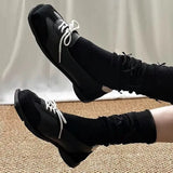 KYLETHOMASW  -  Novelty Lace Up Ballet Sneaker Flats Women Square Toe Splicing Design British Style Mary Jane Shoes Cozy Non-Slip Designer Pumps
