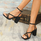 KYLETHOMASW  -  New Design Ankle Strap Pu Leather High-heeled Open-toe Fish Mouth Sandals Women's Casual high Heel Shoes