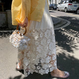 KYLETHOMASW  -  Korean Version Lace Patchwork Hollow Hook Flower A-line Skirt Casual Versatile High Waisted Bottoms Summer New Women