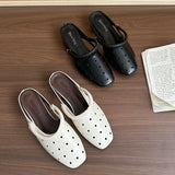 KYLETHOMASW  -  Hollow Women's Sandals Heels Slippers Beach Mules Shoes 2025 Summer Trend Chunky Leather Shoes Casual Flip Flops Mujer Slides