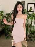 KYLETHOMASW  -  New Women Midi Dress Summer Spaghetti Strap Solid Pleated Sexy Bodycon Elegant Party Slim One Piece Clothes Vestidos