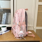 KYLETHOMASW  -  Women's Large Capacity Star Print Backpack Clear Mesh Pocket Heart Decor Adjustable Strap Casual Daily School Itabag New