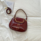 KYLETHOMASW  -  Women's Silver Leather Rivet Decor Shoulder Bag Fashion Personalized Aesthetic Daily Street Crossbody Bags Small Handbags