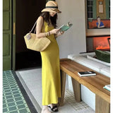 KYLETHOMASW  -  Elegant Women's Sleeveless Knit Long Dress Solid Color Elastic Slim A-Line Dresses Summer Casual Beach Holiday Sundress A010