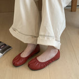 KYLETHOMASW  -  Retro Women Flat Shoes Fashion Pleated Split Toe Shallow Slip On Boat Shoes Soft Flat Heel Dress Single Shoes