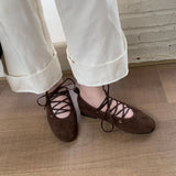 KYLETHOMASW  -  Autumn Cross Tied Round Toe Flat Shoes Women Retro Comfort Casual Shoes Shallow Ballet Style Elegant Mary Jane Shoes Women