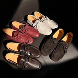 KYLETHOMASW  -  New Leather Flats Shoes Women's Loafers Round toe Vintage Suede Leather Ladies Casual British Style Flat Single Shoes