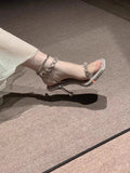 KYLETHOMASW  -  Silver French Women's Sandals, Thin Heel, Niche Design Sense, High Heels, Chain Rhinestone