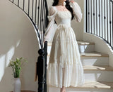 KYLETHOMASW  -  Y2K Lolita Fairycore Puff Sleeve Lace Dress Women Summer Chiffon Midi High Waist French Vintage Evening Party Dresses Prom Robe