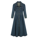 KYLETHOMASW  -  Autumn Spring New Design Vintage High-Waisted Long Denim Dress Women Single Breasted Slim Waist Pleated Mid-Length Dresses