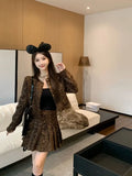 KYLTHOMASW  -  Sweet Hot Girl Leopard Suit Women's Autumn Single Breasted Jacket A-line Pleated Skirt Two-piece Set Fashion Female Clothes