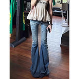 KYLETHOMASW  -  Vintage Streetwear High Waist Flare Jeans Women Gyaru Harajuku Trashy Y2K Denim Pants 2000s Slim Trousers Pantalones