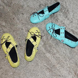 KYLETHOMASW  -  INS Hot Sale Women Retro Mary Jane Shoes Y2K Lace‑Up Round Toe Flat Shoes Metal Eyelet Rivet Design Casual Ballet Flats