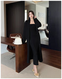 KYLETHOMASW  -  Women's Dresses Sets Solid V-Neck Long Cardigan+Waist Retraction Strapless Dress Sexy Elegant Knitted Two-Pieces Lady's Clothing